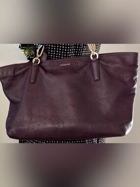 Coach Madison East West Violet Plum Purple Tote Pebble Italian Leather Bag Purse